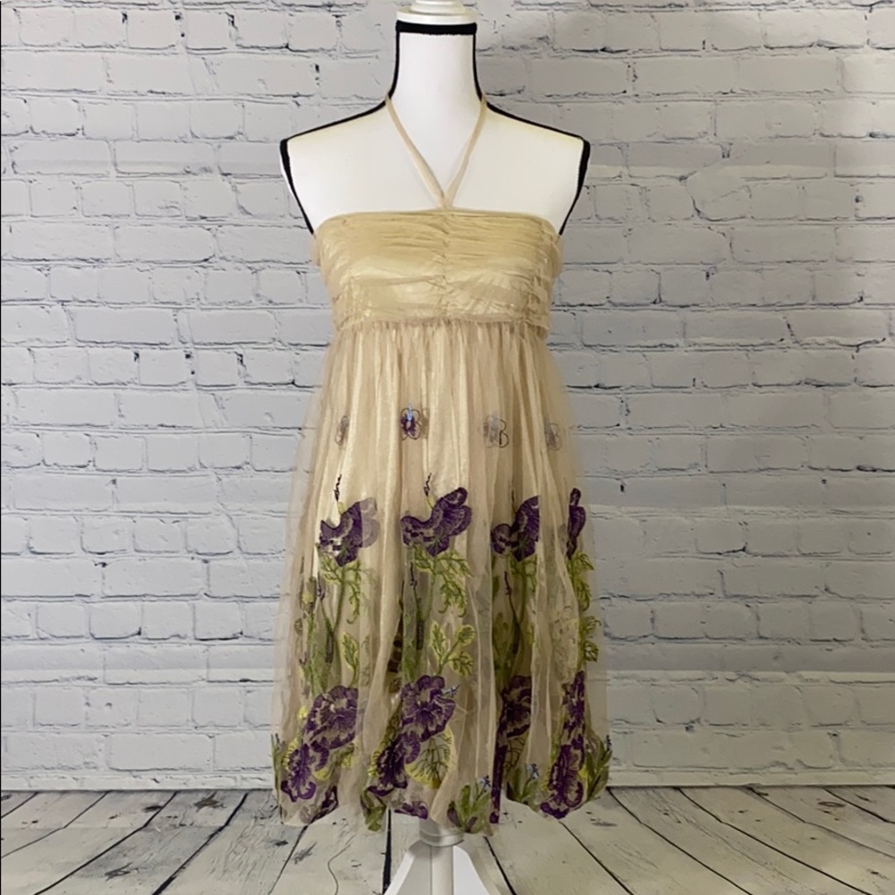Haltered mesh Floral Embroidered Ryu Dress